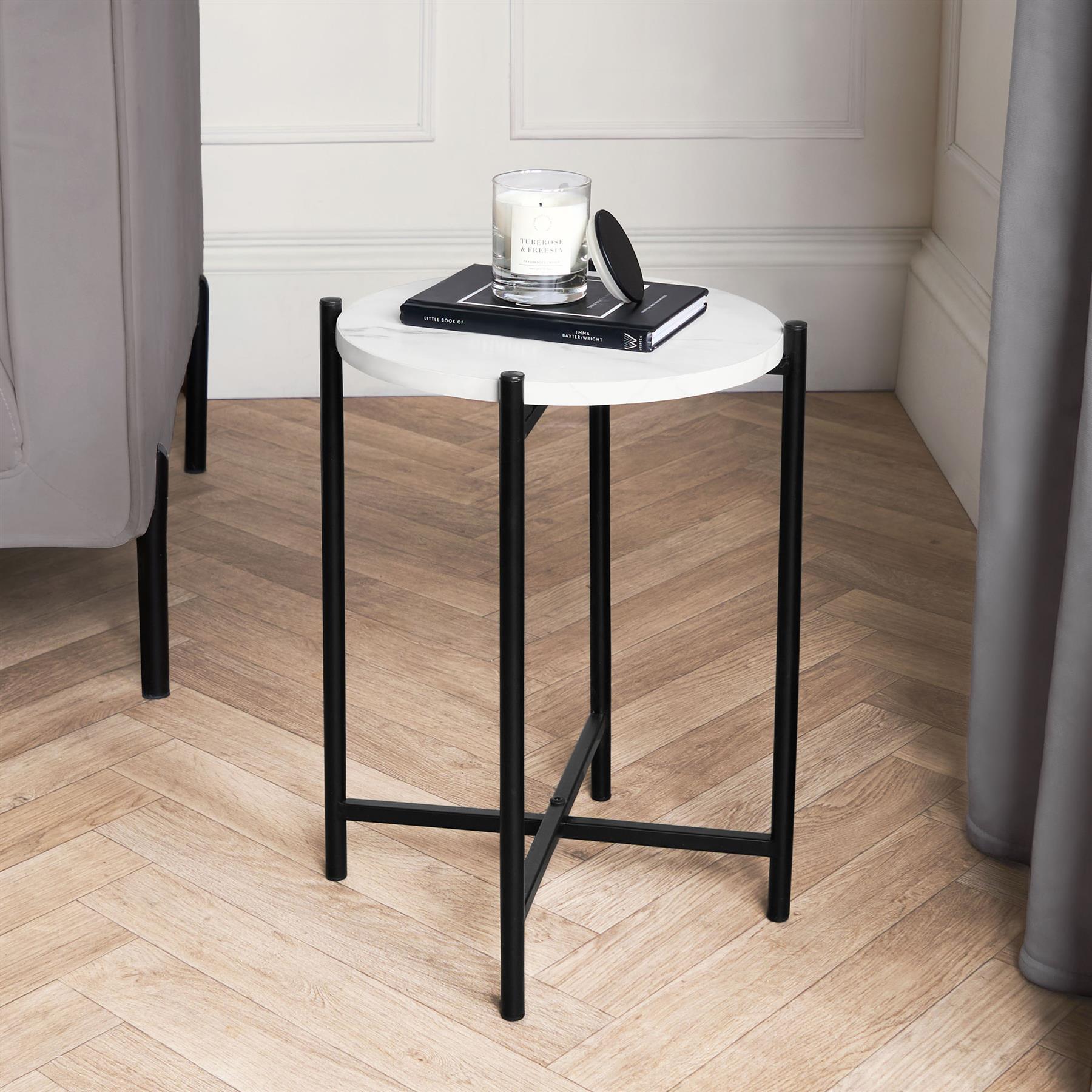 OHS Round Side Table Coffee End Tables with Metal Frame Decorative Nightstand