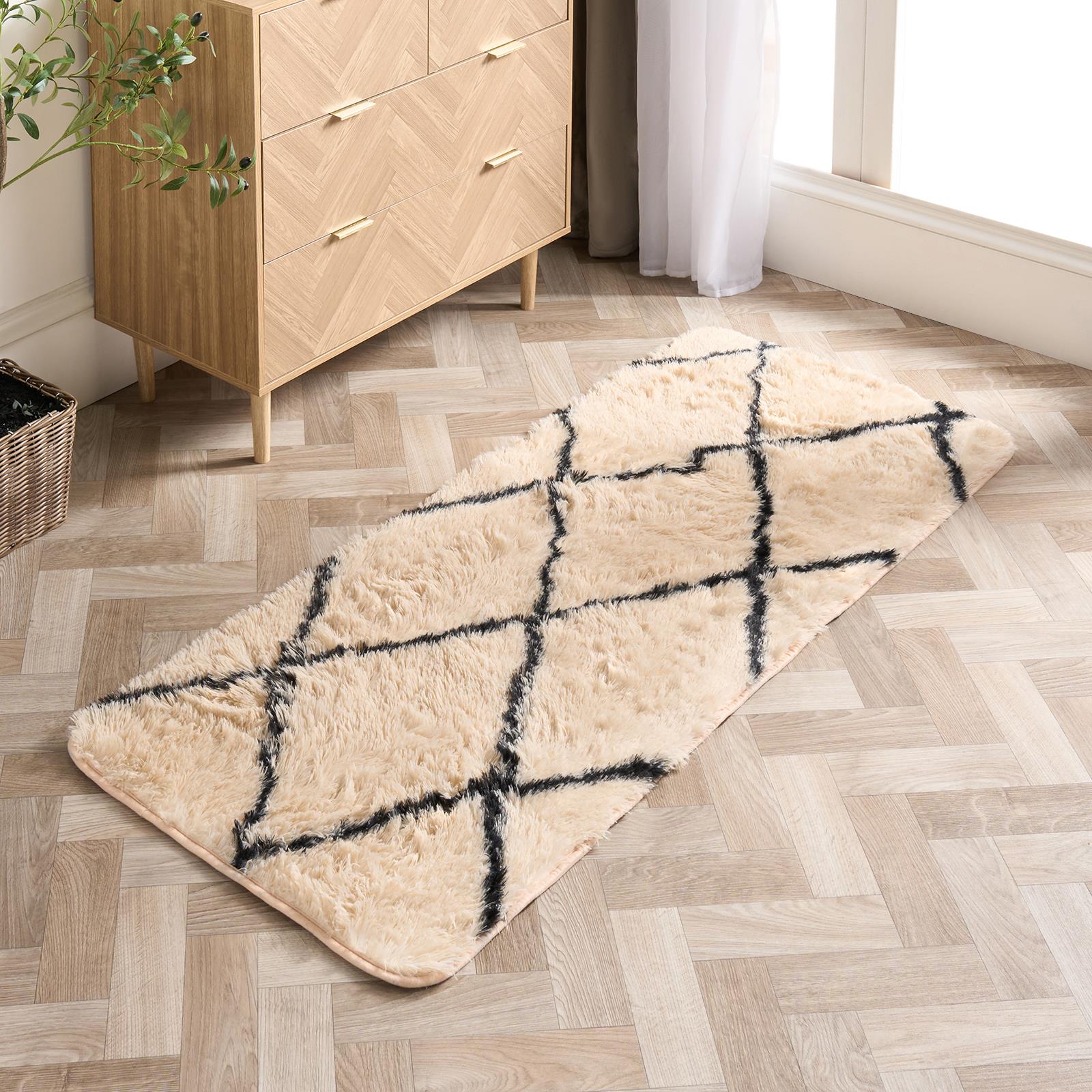 OHS Diamond Check Rug Non Slip Fluffy Soft Luxury Floor Carpet Hallway Runner
