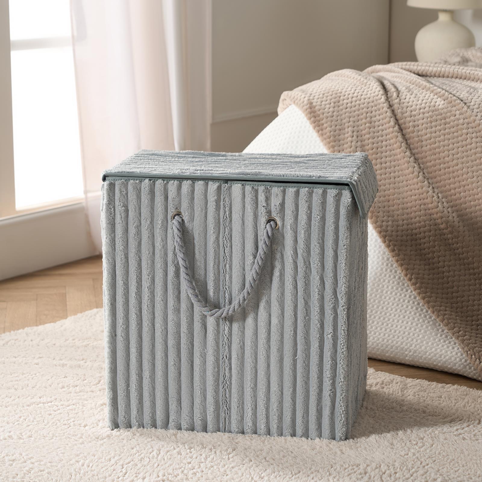 OHS Ribbed Laundry Basket with Lid Foldable Hamper Bag Washing Bin Storage