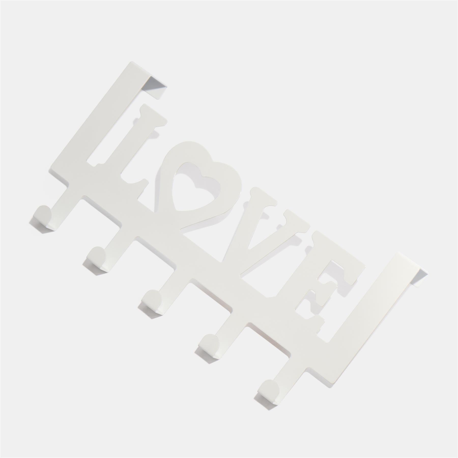 Over Door 5 Hook Clothes Coat Hanger Love Organiser Space Saving Home Decor Rail