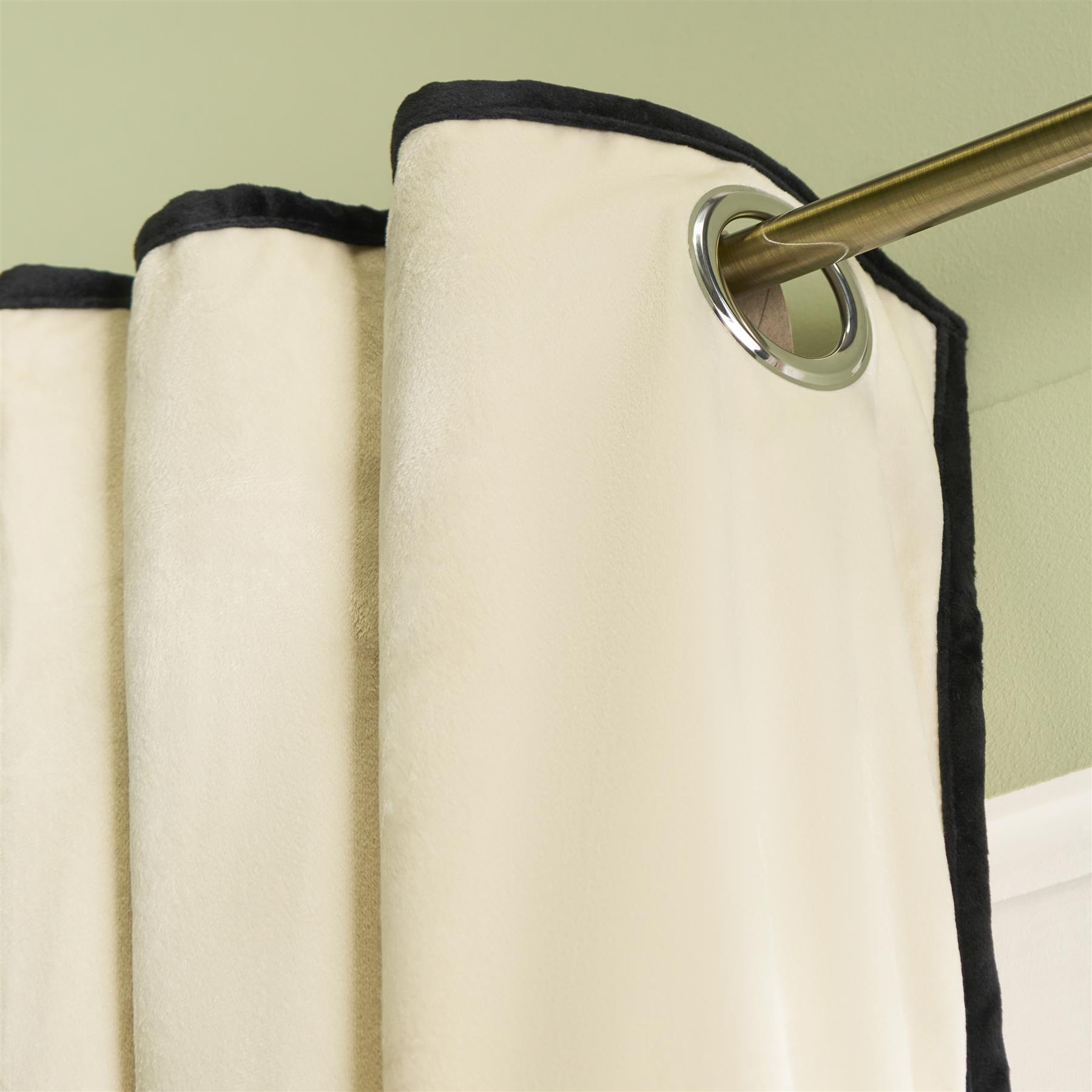 OHS Piped Edge Velvet Curtains Thermal 2 Panel Eyelet Ready Made