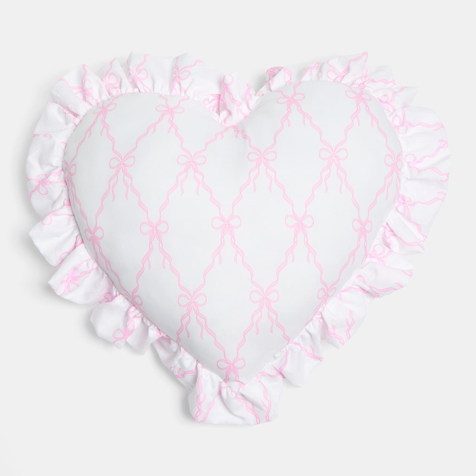 OHS Heart Scatter Cushion Bow Lattice Frill Microfibre Decorative Throw Pillow