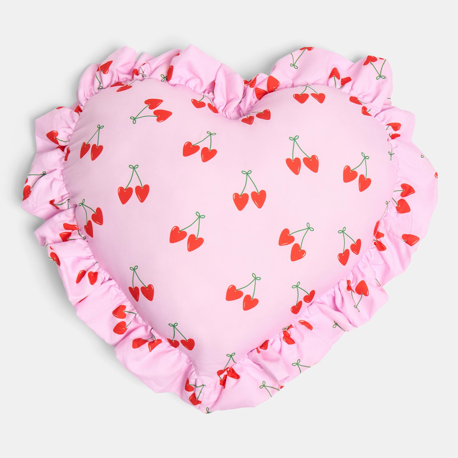 OHS Heart Scatter Cushion Cherry Print Frill Microfibre Decorative Throw Pillow
