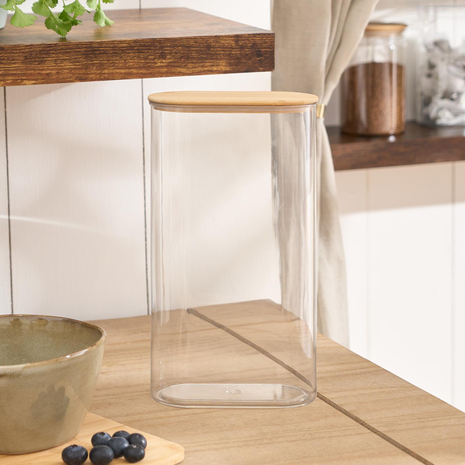 Clear Storage Tub with Lid Pasta Dry Food Container Fresh Durable Plastic Bamboo
