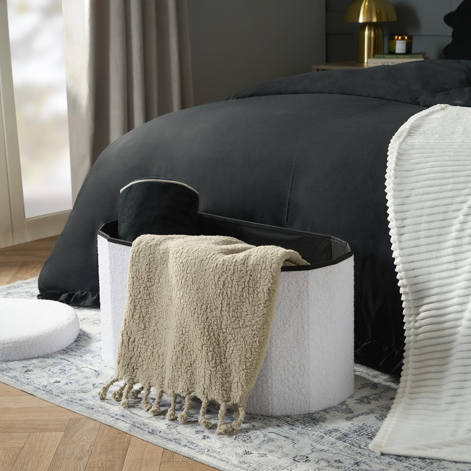 Ottoman Storage Box Folding Footstool Space Saving Boucle Teddy Fleece Seat Tub - Picture 19 of 34