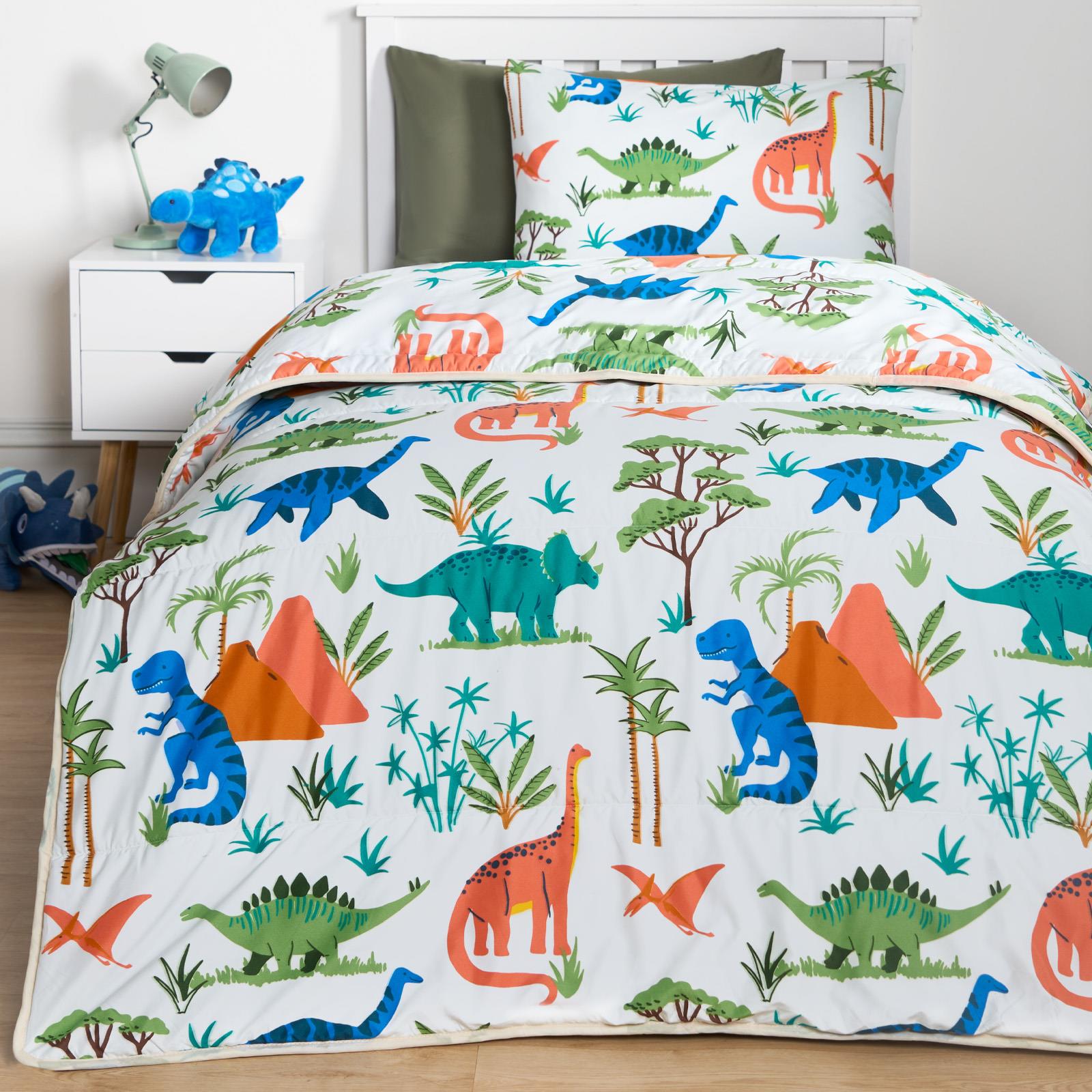 Dino Coverless Duvet Pillowcase 10.5 Tog Kids Single Quilt Camping Bedding Set