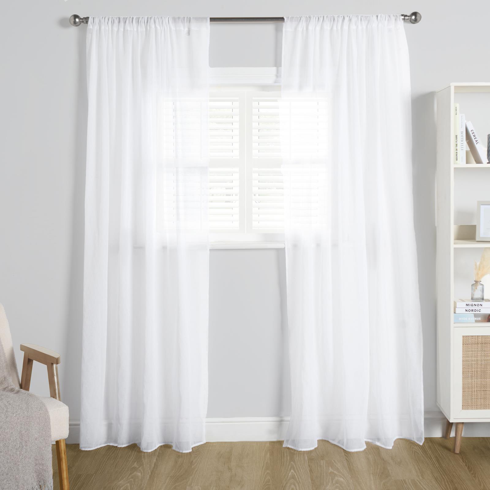 OHS Linen Look Voile Net Curtains 2 Panels Rod Slot Top Pair Home Set 55x87