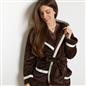 OHS Piped Edge Dressing Gown Flannel Fleece Winter Loungewear Hooded Bathrobe