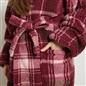 OHS Teddy Dressing Gown Tartan Check Soft Unisex Hooded Xmas Loungewear Robe