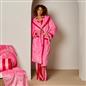 OHS Piped Edge Dressing Gown Flannel Fleece Winter Loungewear Hooded Bathrobe