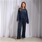 OHS Matte Velvet Loungewear Co-Ord Set Stripe Print Button Through Nightwear