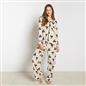 OHS Bows Pyjama Set Womens Button Through Baby Fleece Loungewear Nightwear
