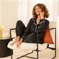 OHS Piped Edge Pyjama Set Button Through Fleece Womens Loungewear Nightwear Pjs