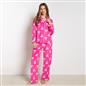 OHS Bows Pyjama Set Womens Button Through Baby Fleece Loungewear Nightwear