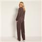 OHS Matte Velvet Loungewear Co-Ord Set Stripe Print Button Through Nightwear