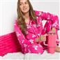 OHS Bows Pyjama Set Womens Button Through Baby Fleece Loungewear Nightwear