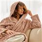 OHS Cable Knit Dressing Gown Flannel Fleece Winter Loungewear Hooded Bathrobe