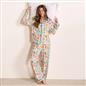 OHS Postcards Print Pyjama Set Womens Jersey Button Through Nightwear Loungewear