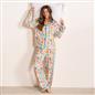 OHS Postcards Print Pyjama Set Womens Jersey Button Through Nightwear Loungewear