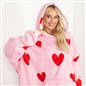 OHS Heart Print Hoodie Blanket Oversized Adult Fleece Sherpa Throw Jumper