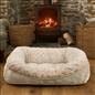Dog Bed Washable Plush Soft Faux Fur Fleece Ribbed Pet Basket Cushion Warm Cosy