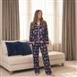 OHS Matte Velvet Pyjama Set Festive Piped Button Through Nightwear PJs