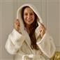 OHS Teddy Fleece Dressing Gown Floor Length Hooded Bathrobe Winter Loungewear
