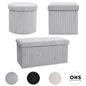 OHS Storage Box Lid Ottoman Folding Ribbed Fleece Footstool Tub Seat