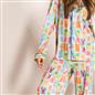 OHS Postcards Print Pyjama Set Womens Jersey Button Through Nightwear Loungewear