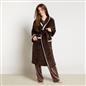 OHS Piped Edge Dressing Gown Flannel Fleece Winter Loungewear Hooded Bathrobe