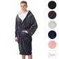 OHS Mens Dressing Gown Long Hooded Soft Flannel Fleece Sherpa Bathrobe Lounge