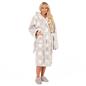 OHS Dressing Gown Hooded Teddy Marl Star Fleece Warm Womens Ladies Soft Robe