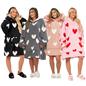 OHS Heart Print Hoodie Blanket Oversized Adult Fleece Sherpa Throw Jumper