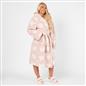 Heart Dressing Gown Soft Teddy Marl Fleece Hooded Ladies Long Warm Robe Womens