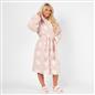 Heart Dressing Gown Soft Teddy Marl Fleece Hooded Ladies Long Warm Robe Womens