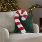 Sofa Cushion Candy Cane Xmas Festive Filled Plump Plush Soft Fleece Home Decor