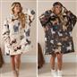 OHS Pet Print Loungewear Set Hoodie Blanket Sherpa Lined Fleece Winter Nightwear