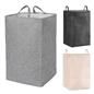 Laundry Basket Bag Foldable Drawstring Clothes Bin Organiser Faux Linen Handles