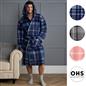 OHS Teddy Dressing Gown Tartan Check Soft Unisex Hooded Xmas Loungewear Robe