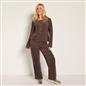 OHS Matte Velvet Loungewear Co-Ord Set Stripe Print Button Through Nightwear