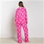 OHS Bows Pyjama Set Womens Button Through Baby Fleece Loungewear Nightwear