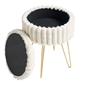 OHS Faux Fur Stool Hairpin Ribbed Fleece Round Vanity Seat Foot Rest Chair