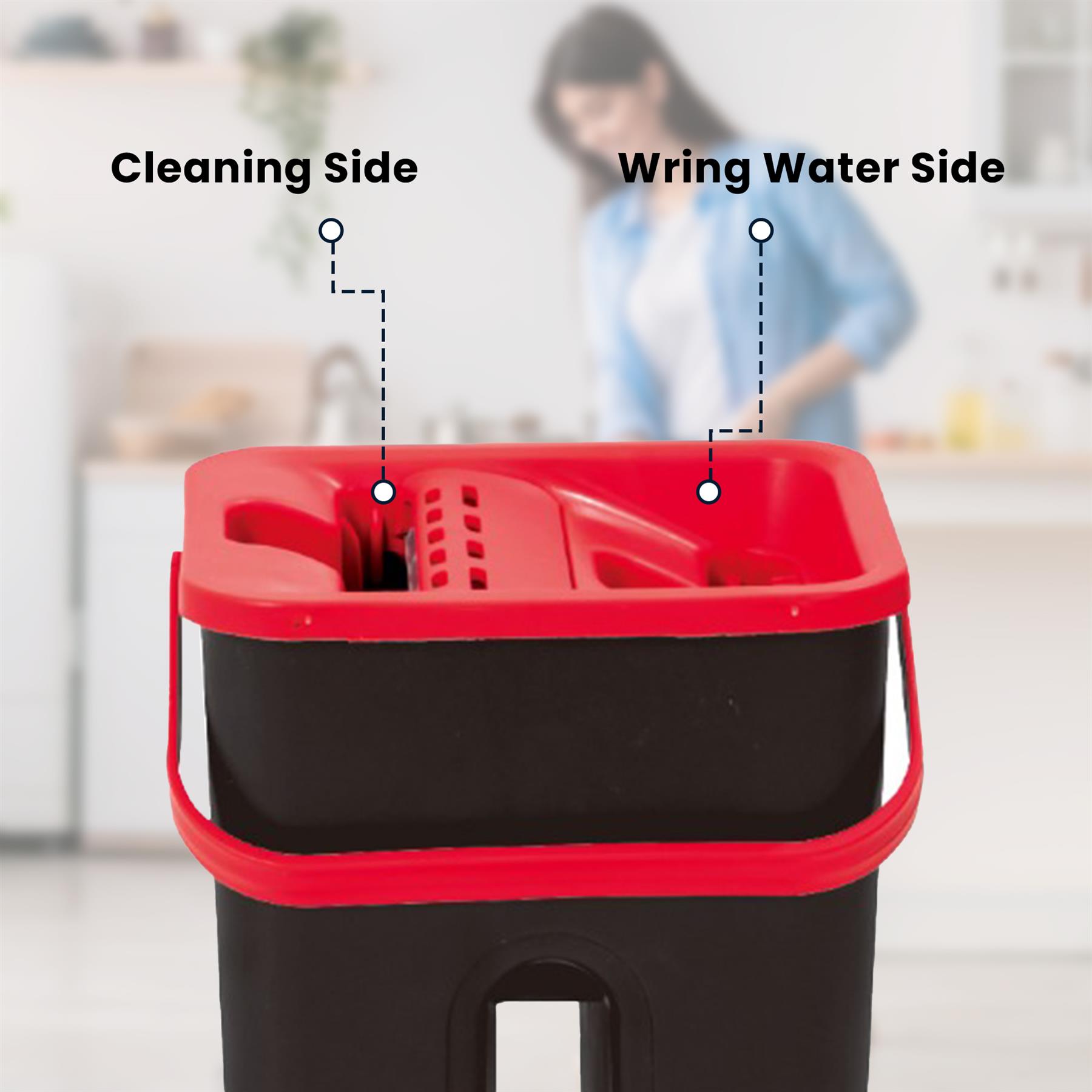 Flat Mop & Bucket Set 2x Microfibre Pads 360° Swivel Head Easy Floor Cleaning - Picture 32 of 34
