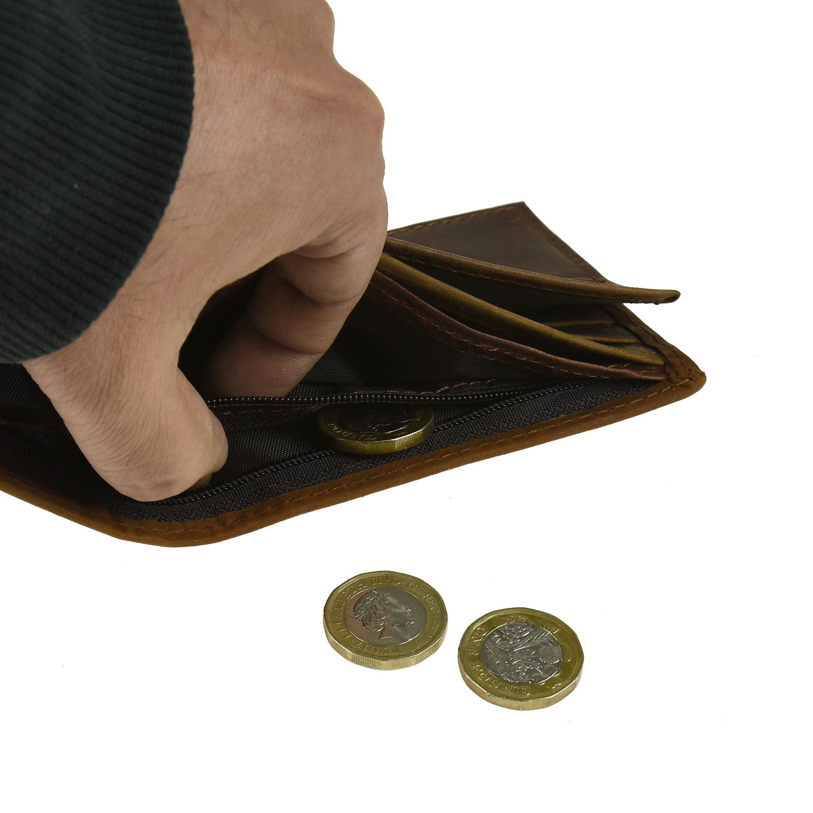 Mens Bifold Wallet Genuine Leather Press Stud Coin Pouch Note Card money Holder