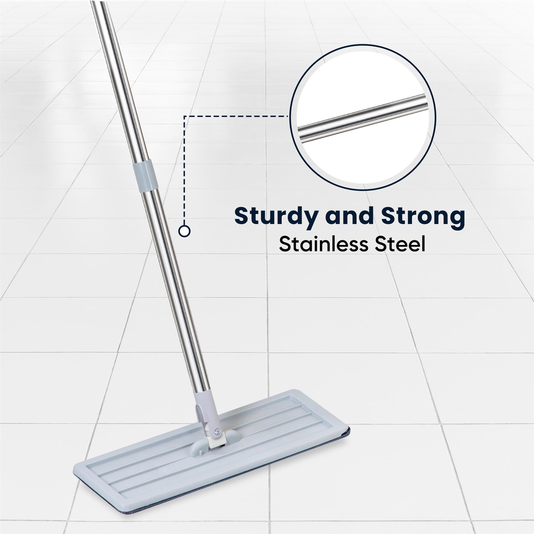 Flat Mop & Bucket Set 2x Microfibre Pads 360° Swivel Head Easy Floor Cleaning - Picture 15 of 34