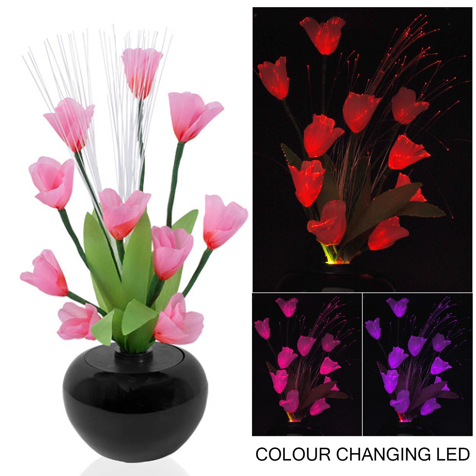 RGB Colour Changing Flower Vase Mood Light Display LED Fibre Optic