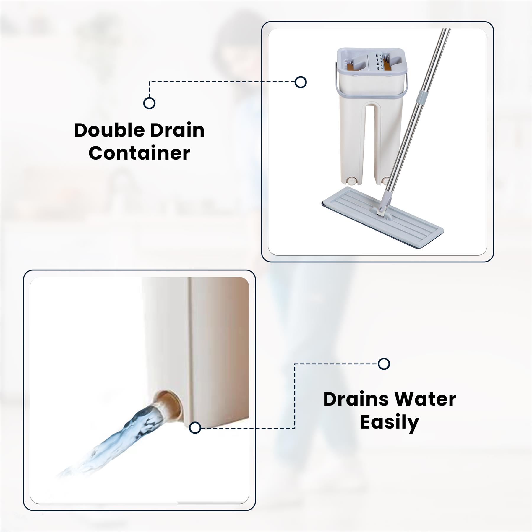 Flat Mop & Bucket Set 2x Microfibre Pads 360° Swivel Head Easy Floor Cleaning - Picture 17 of 34