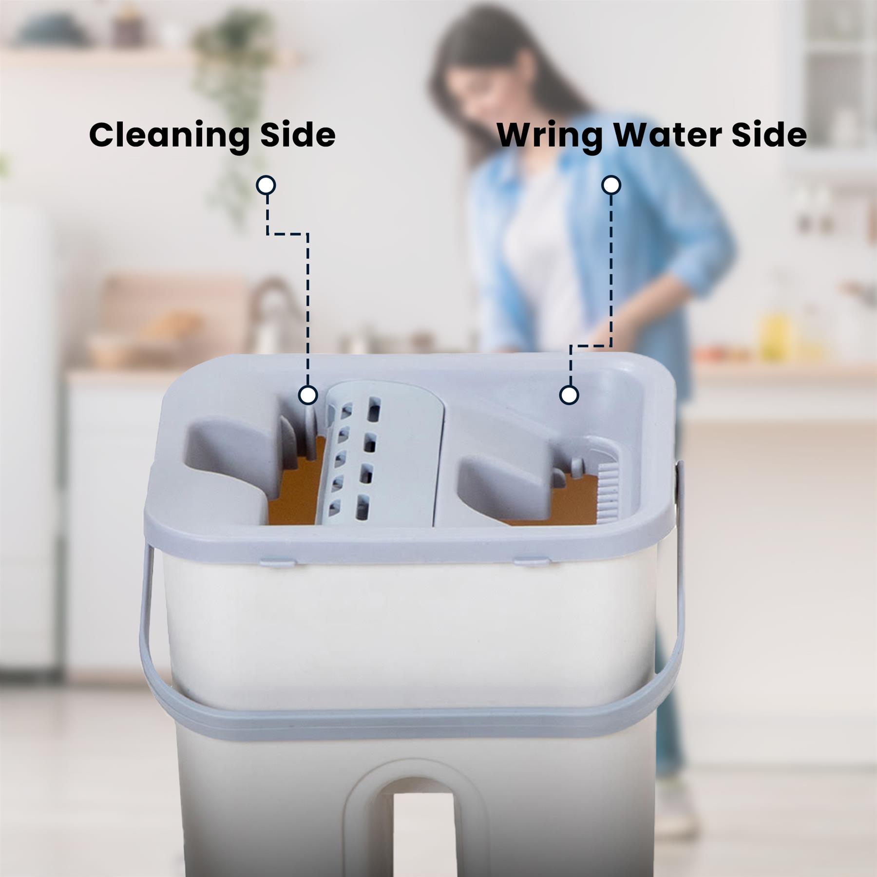 Flat Mop & Bucket Set 2x Microfibre Pads 360° Swivel Head Easy Floor Cleaning - Picture 14 of 34