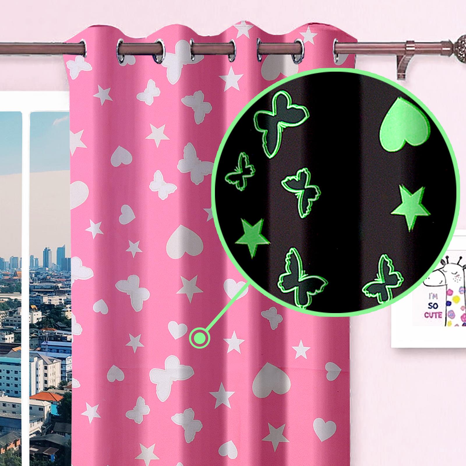 Luxury Glow In The Dark Kid Pair Curtains Panel Eyelet Ring Top Bedroom