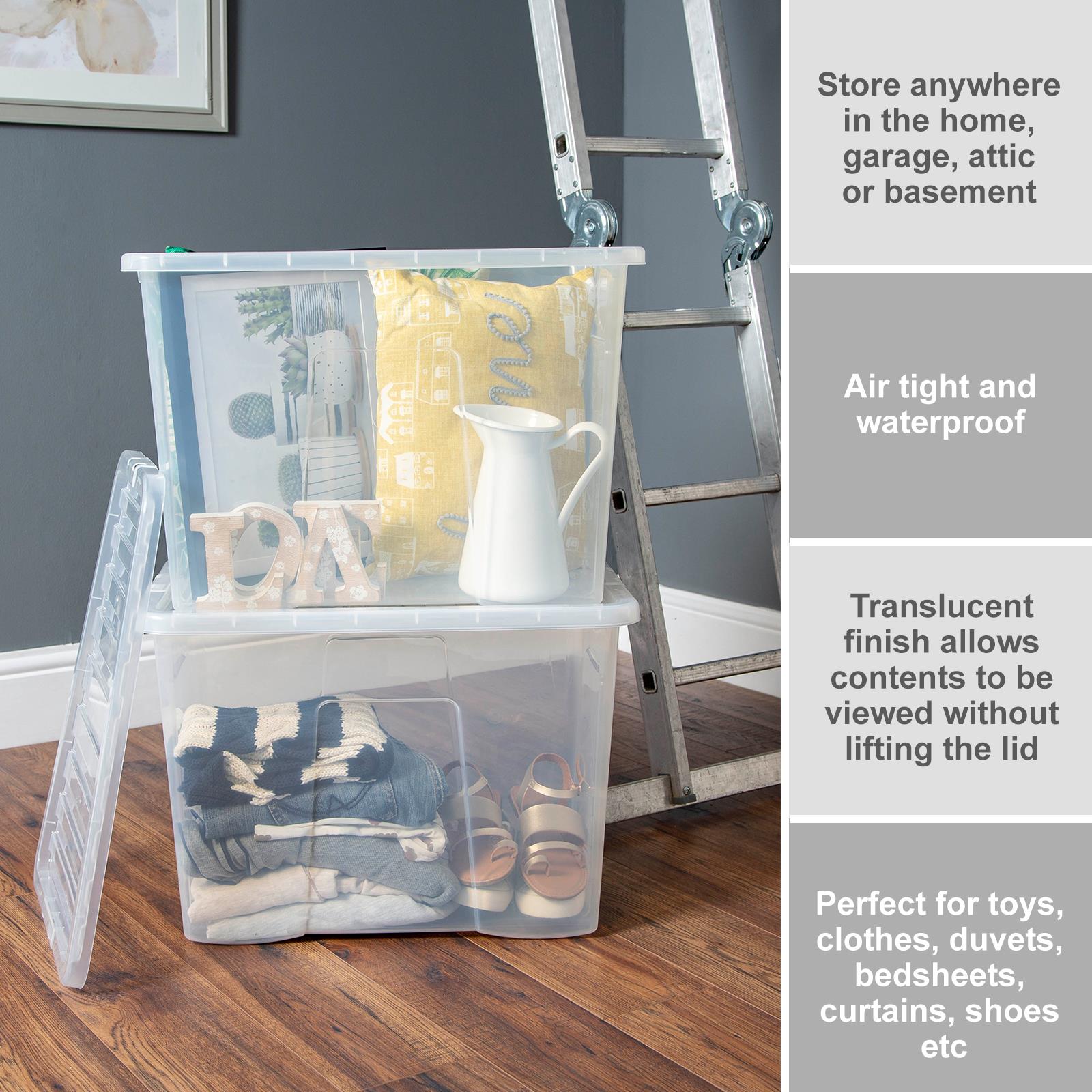 Wham Crystal Clear Plastic Storage Box Secure Clip on LidUnder Bed